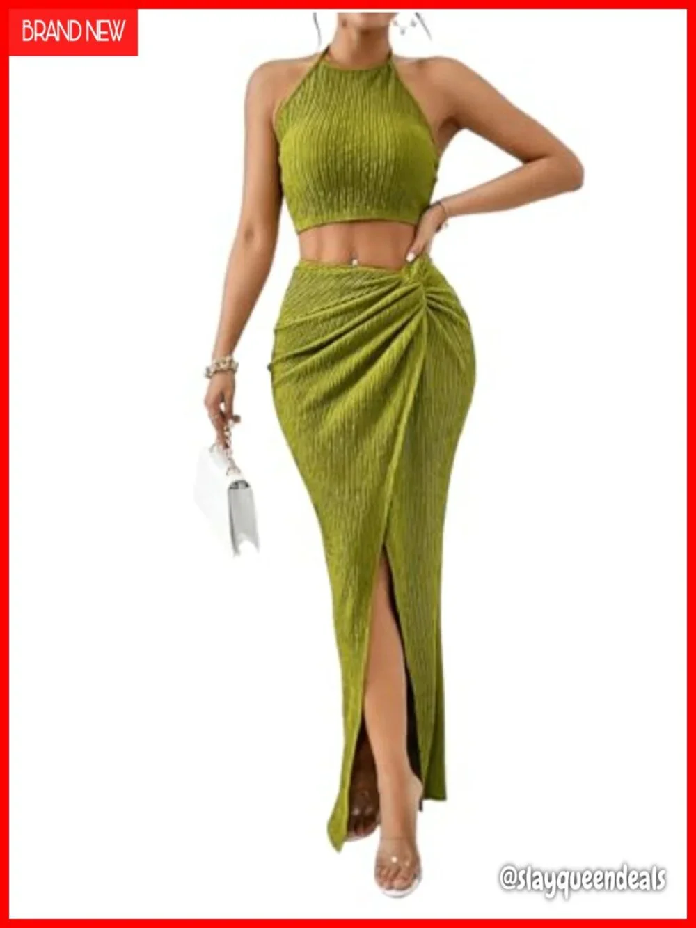2 Piece Halter Crop Top & Maxi Skirt Set for Women Going Out